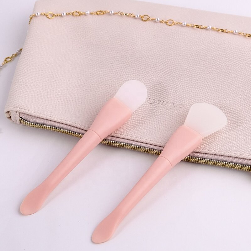 Double-end Silicone Mask Brush - Pink Custom Logo Soft Face Brush with Spatula
