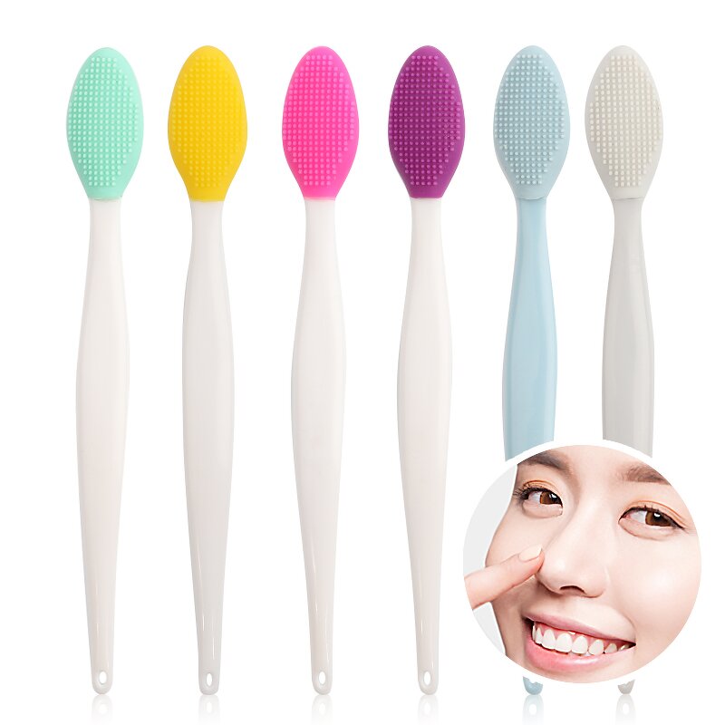2 in 1 Silicone Facial Brush - Nose Blackhead Removal Lip Tongue Scrubbing Tool
