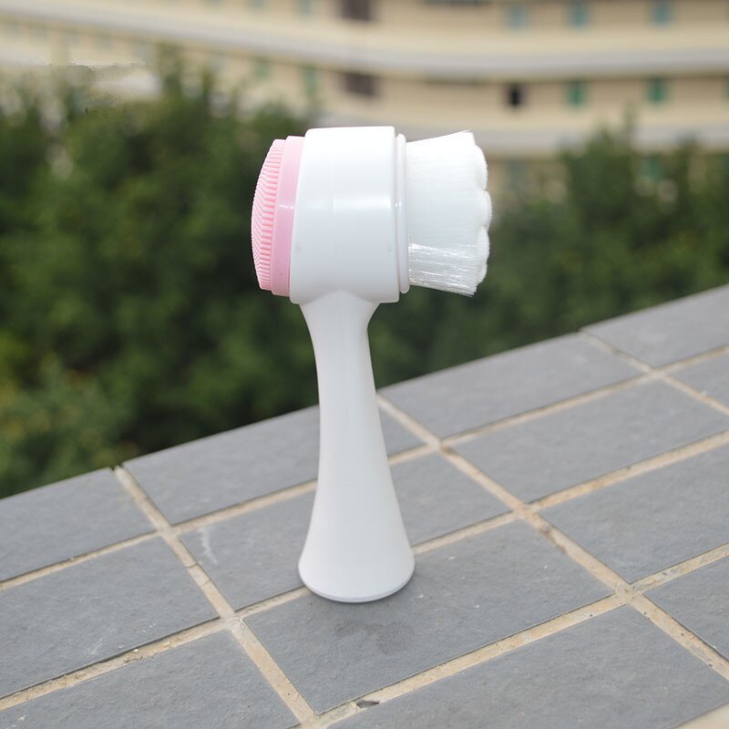 3D Face Cleansing Brush - Double-side Synthetic Hair Silicone Exfoliating Tool