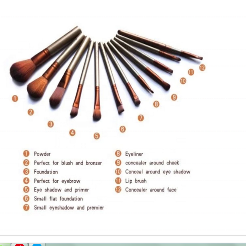12 Gold Color Makeup Brushes - Multifunctional Set with Metal Storage Box