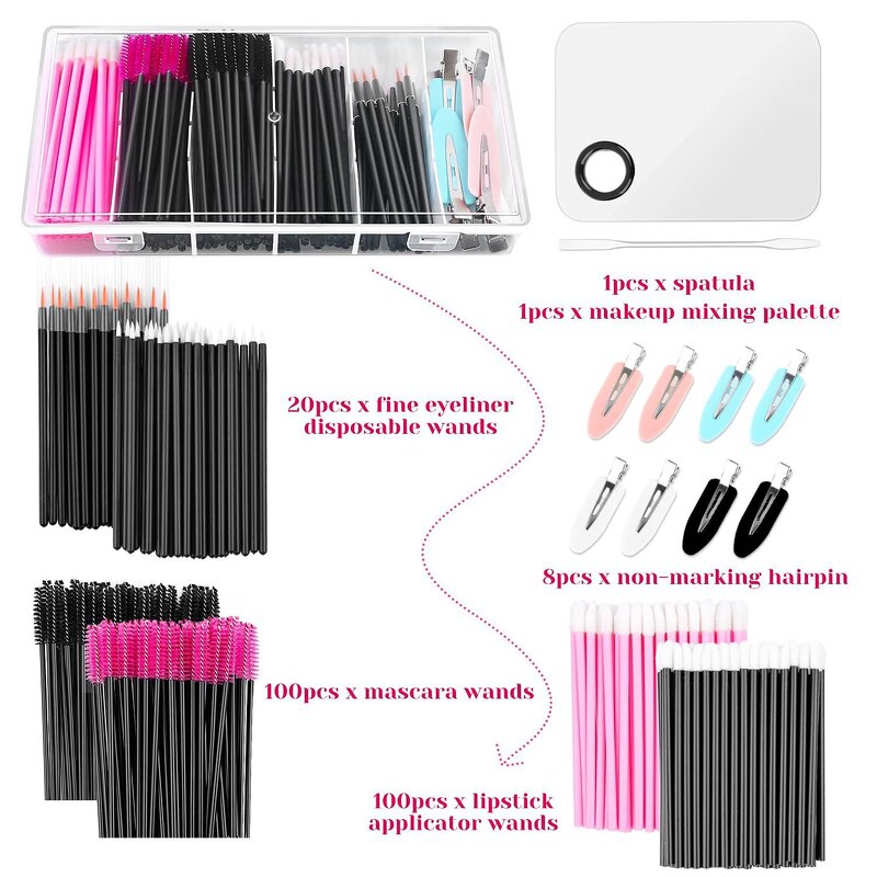 Disposable Makeup Tools Kit - Mascara Wands Lipstick Eyeliner Brush Powder Puff