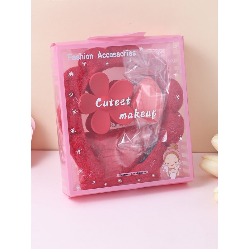 Flannel Bow Hairband Set - Facial Mask Brush Makeup Egg Case Skincare Gift