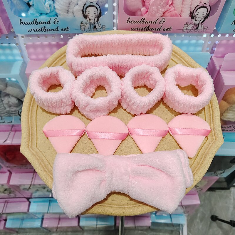 5-piece Facial Cleansing Set - Popular Headband Wristband Hair Claw Sponge Kit