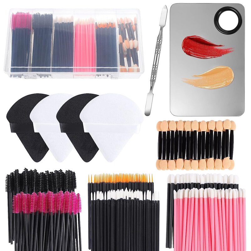 Disposable Makeup Tools Kit - Mascara Wands Lipstick Eyeliner Brush Powder Puff