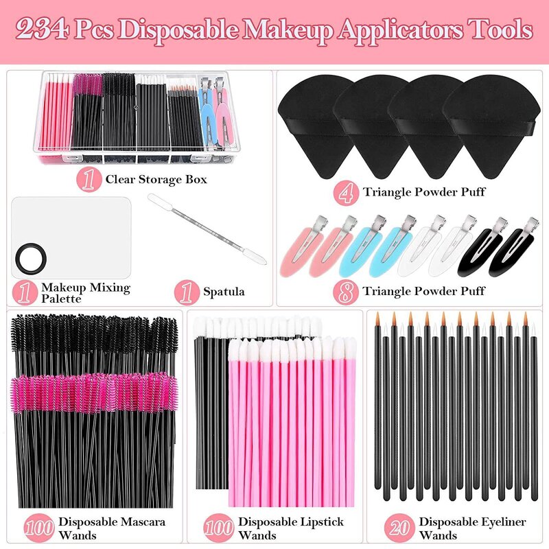 Disposable Makeup Tools Kit - Mascara Wands Lipstick Eyeliner Brush Powder Puff