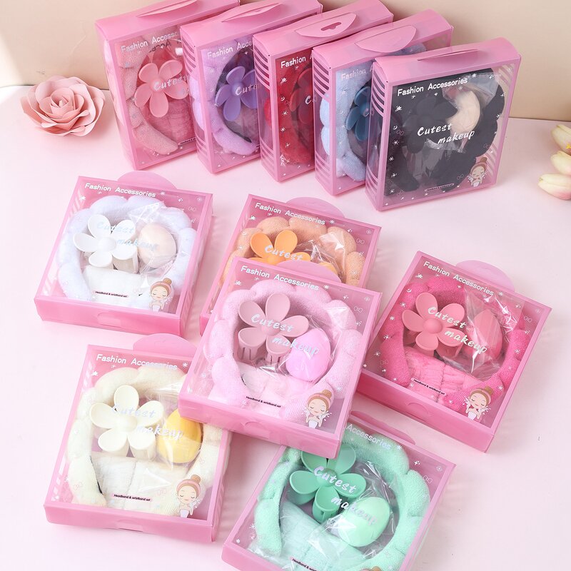 Flannel Bow Hairband Set - Facial Mask Brush Makeup Egg Case Skincare Gift