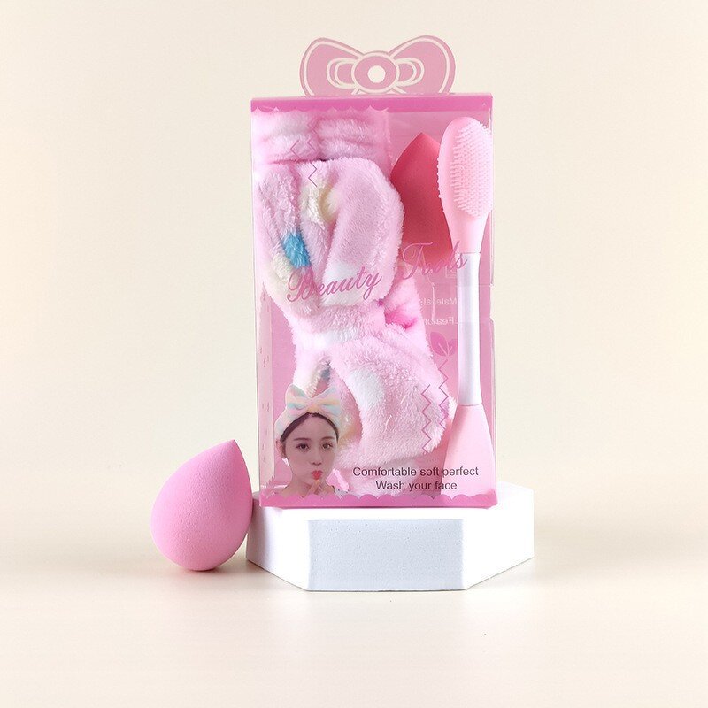 Heart-shaped Hair Wash Headband - Wholesale Cute Girl Anti-slip Makeup Puffs Set