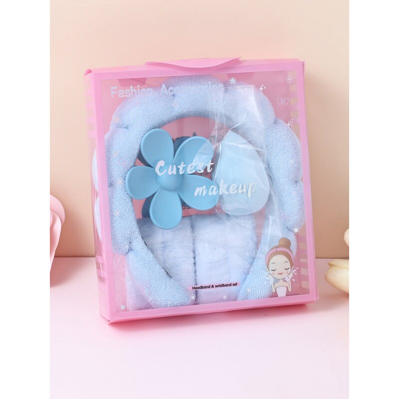 Flannel Bow Hairband Set - Facial Mask Brush Makeup Egg Case Skincare Gift