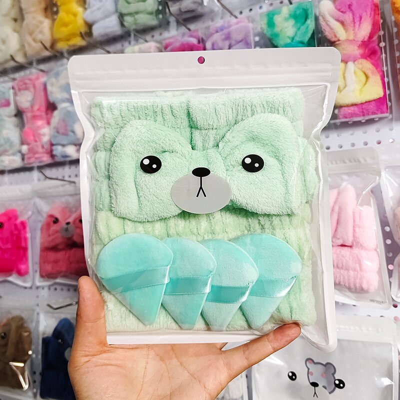 5-piece Facial Cleansing Set - Popular Headband Wristband Hair Claw Sponge Kit