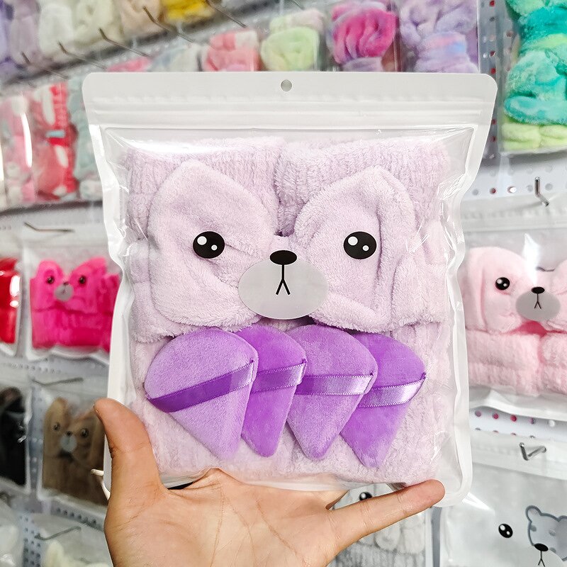 5-piece Facial Cleansing Set - Popular Headband Wristband Hair Claw Sponge Kit