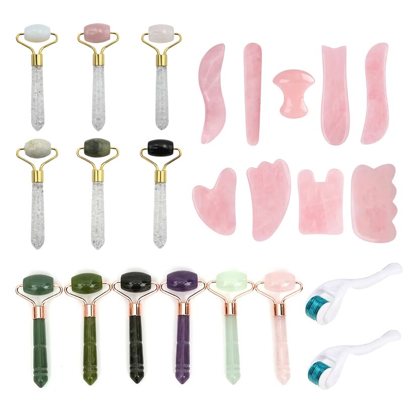 Jade Roller Gua Sha Set - OEM ODM Private Logo Facial Stone Massager
