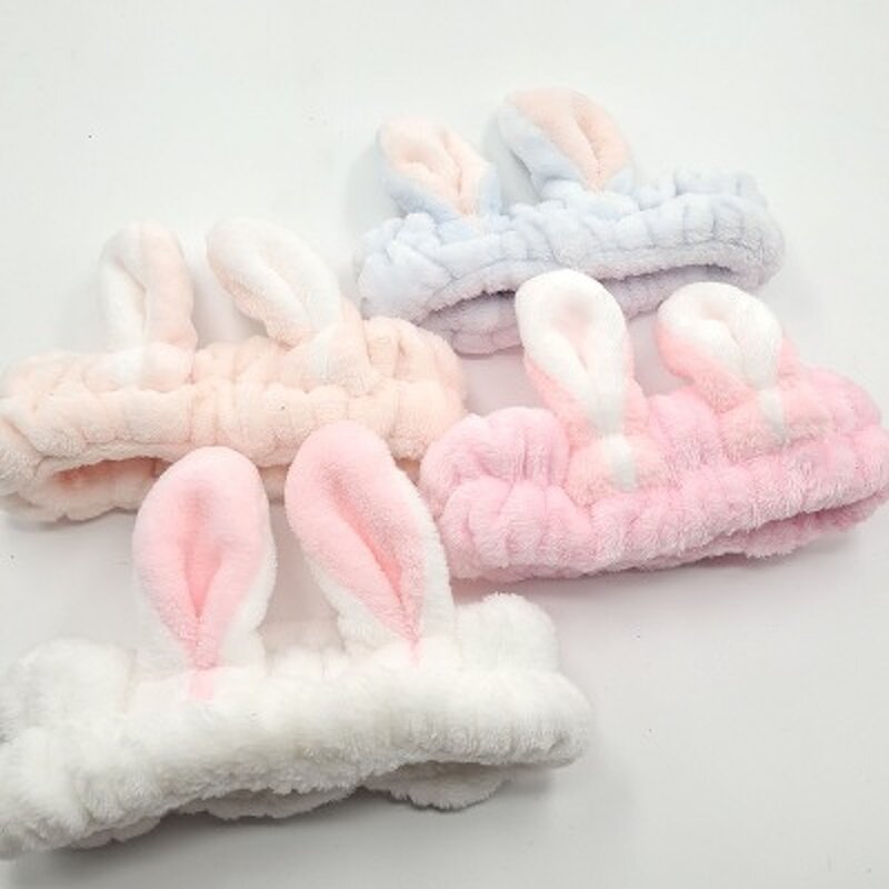 Headband Manufacturer - Women's Cute Rabbit Ears Coral Fleece Plush Spa for Shower
