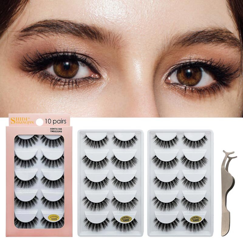 False Eyelashes Manufacturer - 10 Pairs HandMade Mink 3D Natural Long Contains Tweezers