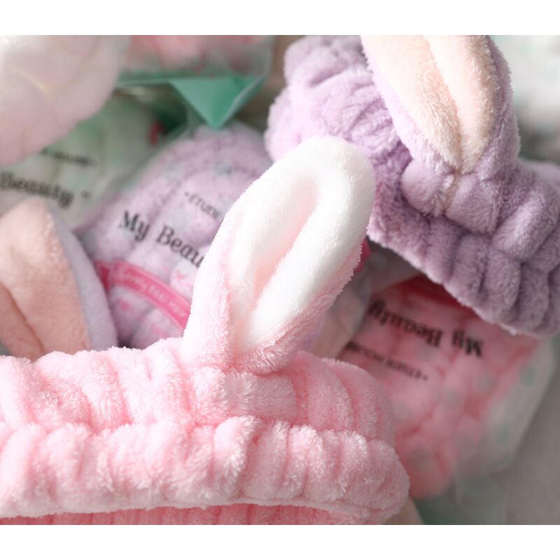 Headband Manufacturer - Women's Cute Rabbit Ears Coral Fleece Plush Spa for Shower
