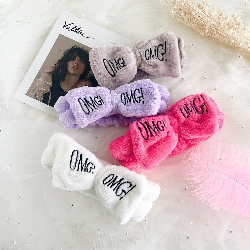 Headbands Manufacturer - OMG Bow Wash Face Turban Elastic Coral Fleece for Women