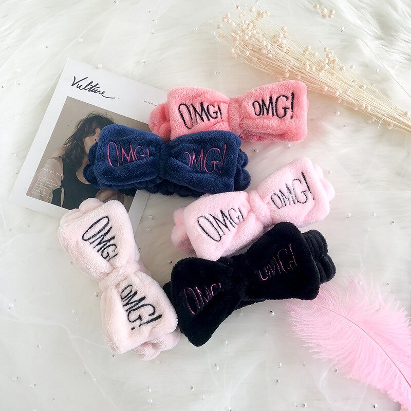 Headbands Manufacturer - OMG Bow Wash Face Turban Elastic Coral Fleece for Women