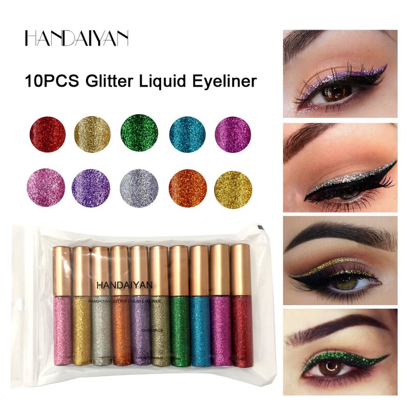 Liquid Eyeliner Set Manufacturer - HANDAIYAN 10pcs Shimmer Pigment Silver Gold