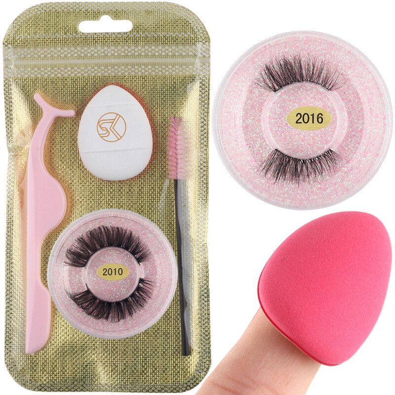 False Eyelashes Set Manufacturer - 4 in 1 Natural 3D Mink with Tweezers & Sponge