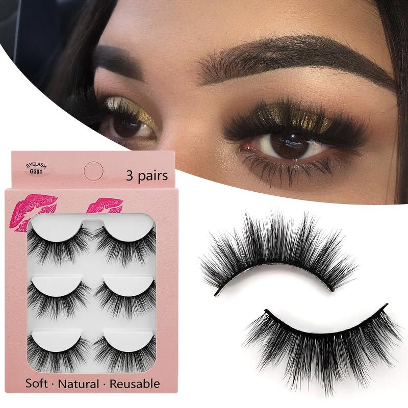 False Eyelashes Manufacturer - 3 Pairs Natural Thick 3D Mink Soft Long Extension