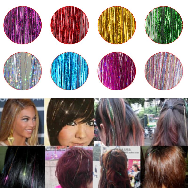 Hair Tinsel Manufacturer - 16 Colors 93cm Holographic Glitter Sparkle 120Strands