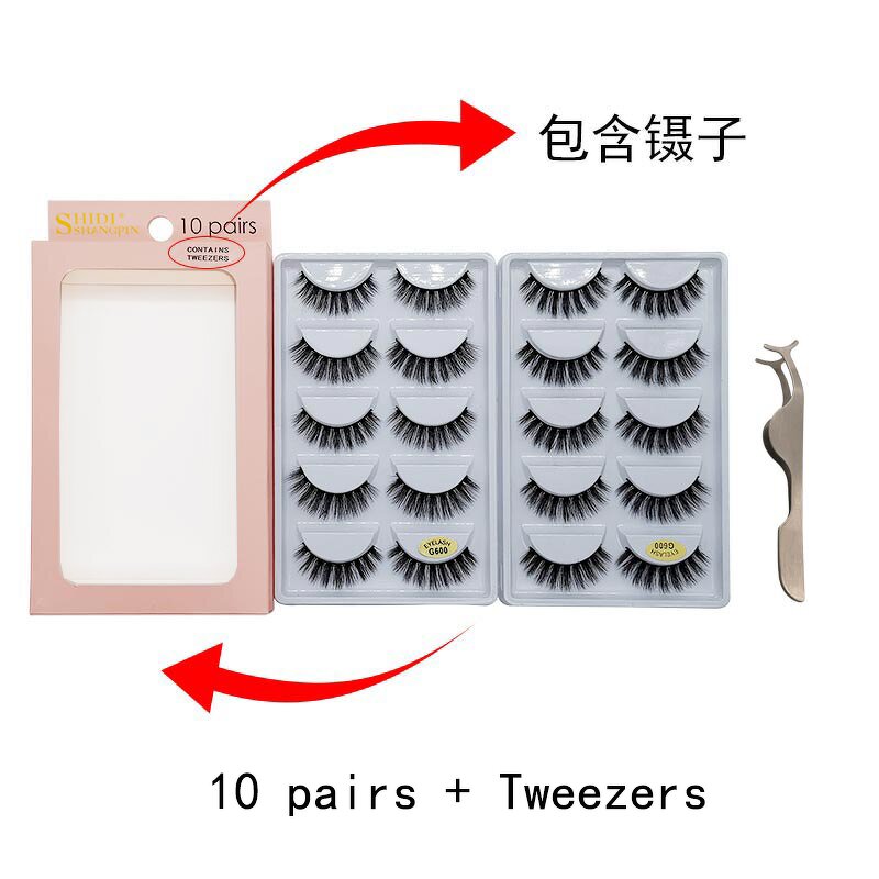 False Eyelashes Manufacturer - 10 Pairs HandMade Mink 3D Natural Long Contains Tweezers