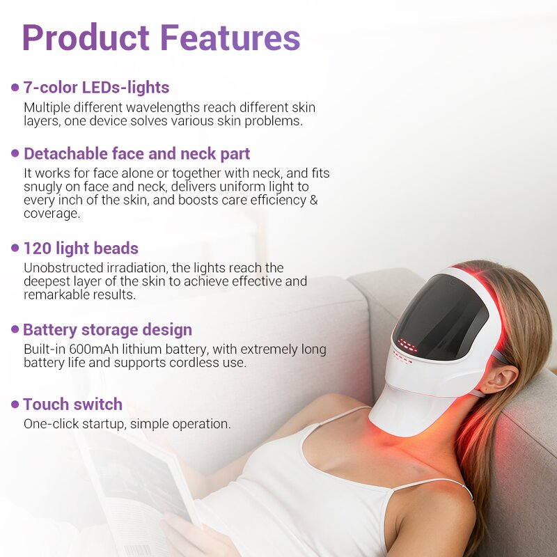 7 Color LED Mask - New Arrival Neck Facial Detachable Beauty Device for Home Use