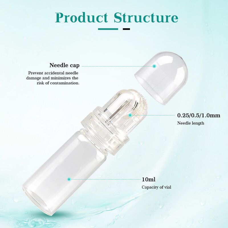 Gold Hydra Roller - Safe 64 Pin 0.25/0.5/1mm Skin Tightening Glass Bottle