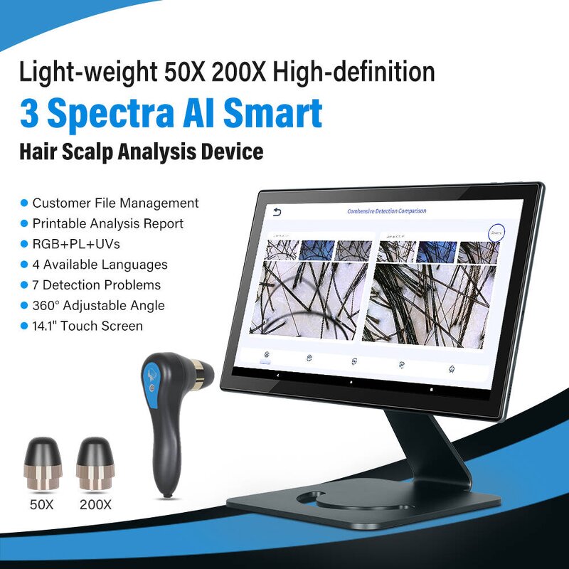 AI Scalp Analyzer - New Tech Portable 3 Spectra Adjustable Screen Hair Device