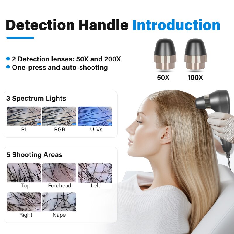 AI Scalp Analyzer - New Tech Portable 3 Spectra Adjustable Screen Hair Device
