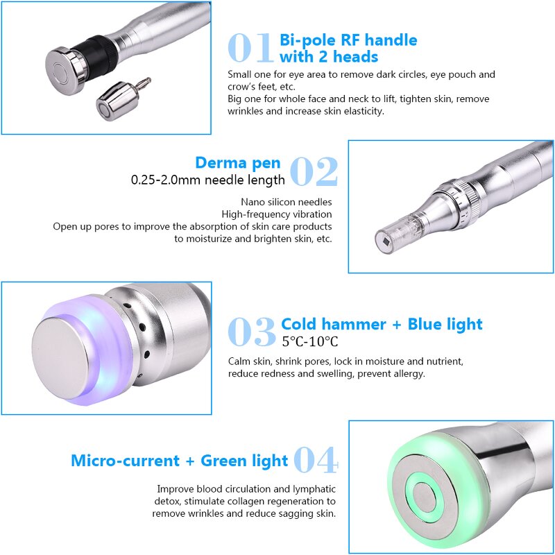 4 in 1 Mesotherapy Machine - Radio Frequency Derma Pen Needle Free Electroporation