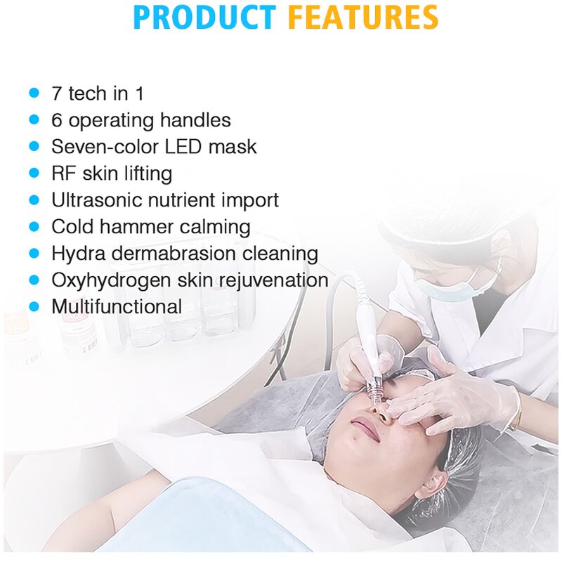 7 in 1 Hydro Dermabrasion - Hot Sales Oxygen Jet Peeling with LED Mask Facial Machine
