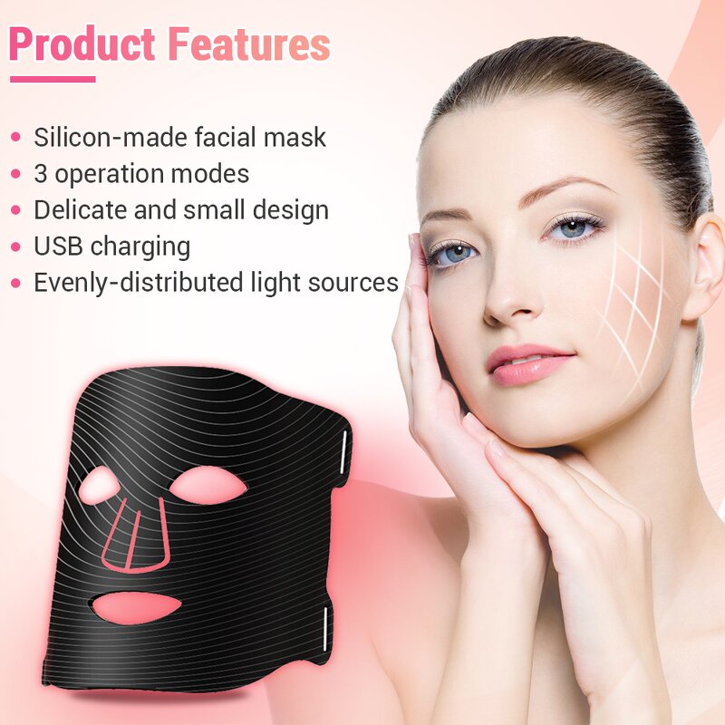 LED Light Therapy Mask - 2024z Black Beauty Skin Care 7 Colors Silicone Device
