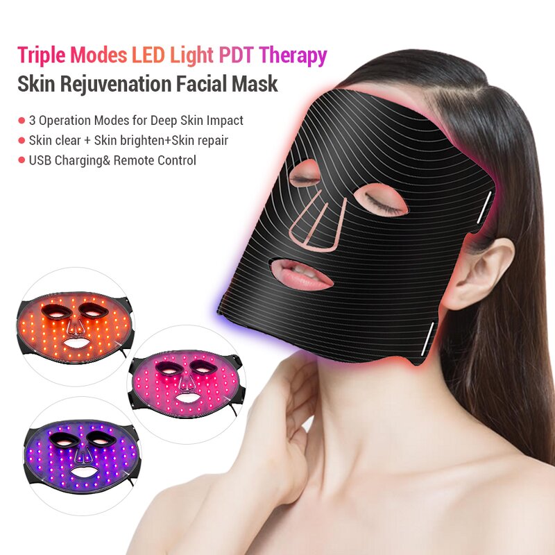 LED Light Therapy Mask - 2024z Black Beauty Skin Care 7 Colors Silicone Device