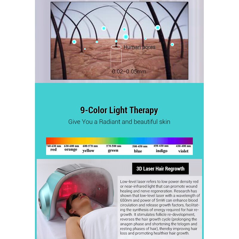 9 Color LED PDT Machine - Professional UV Light Face Light Therapy for Salon