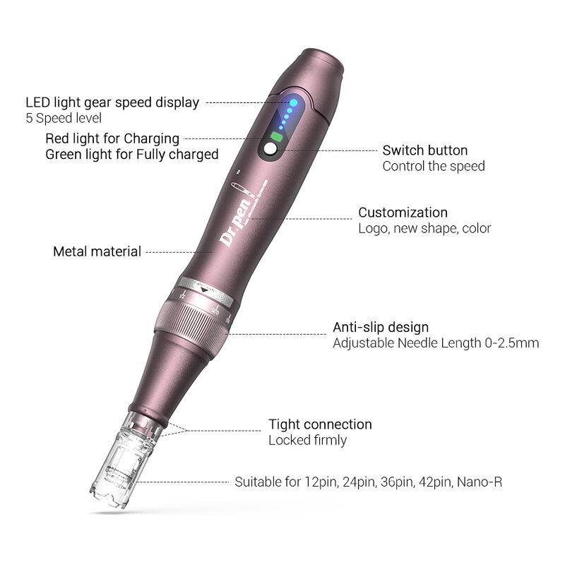 Derma Pen Cartridges - Anti-slip Design Led Light Wireless Dr Pen A10 Needles