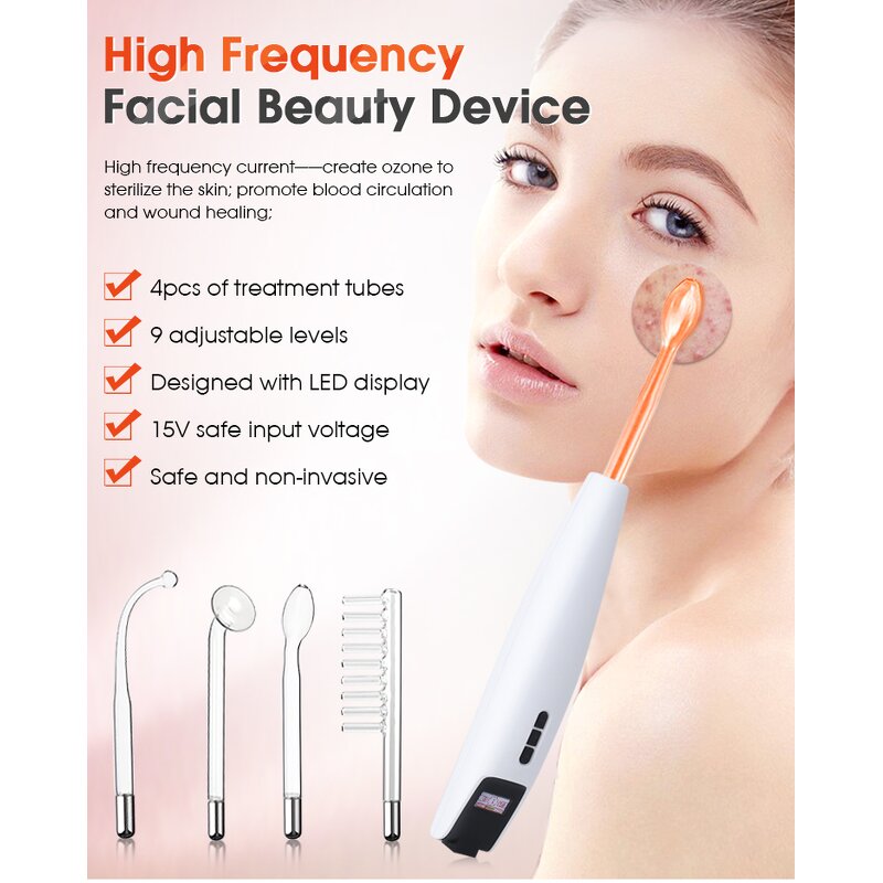 High Frequency Therapy Wand - Handheld Red Ozone Skin Care Facial Massage Device