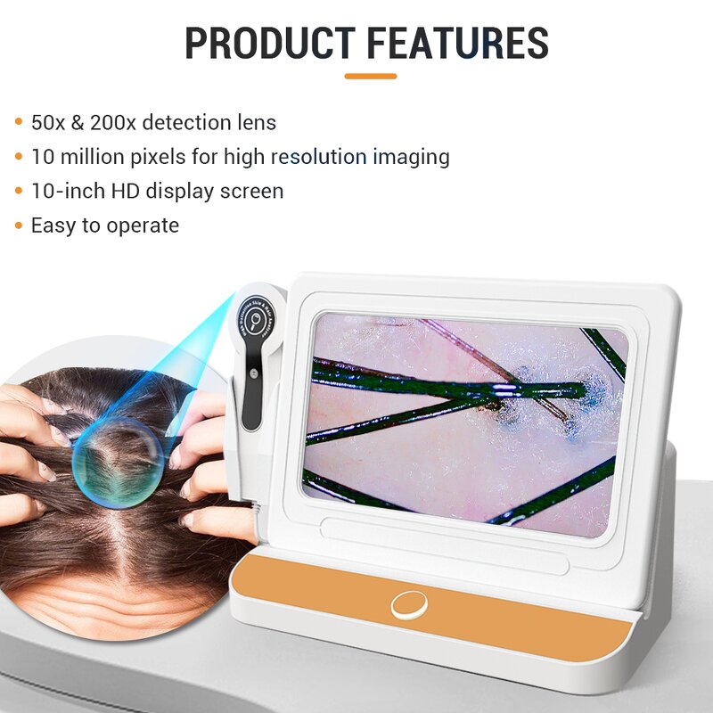 Scalp Hair Analyzer - Desktop Follicle Detector 10-inch HD 2 Probes Facial Scanner