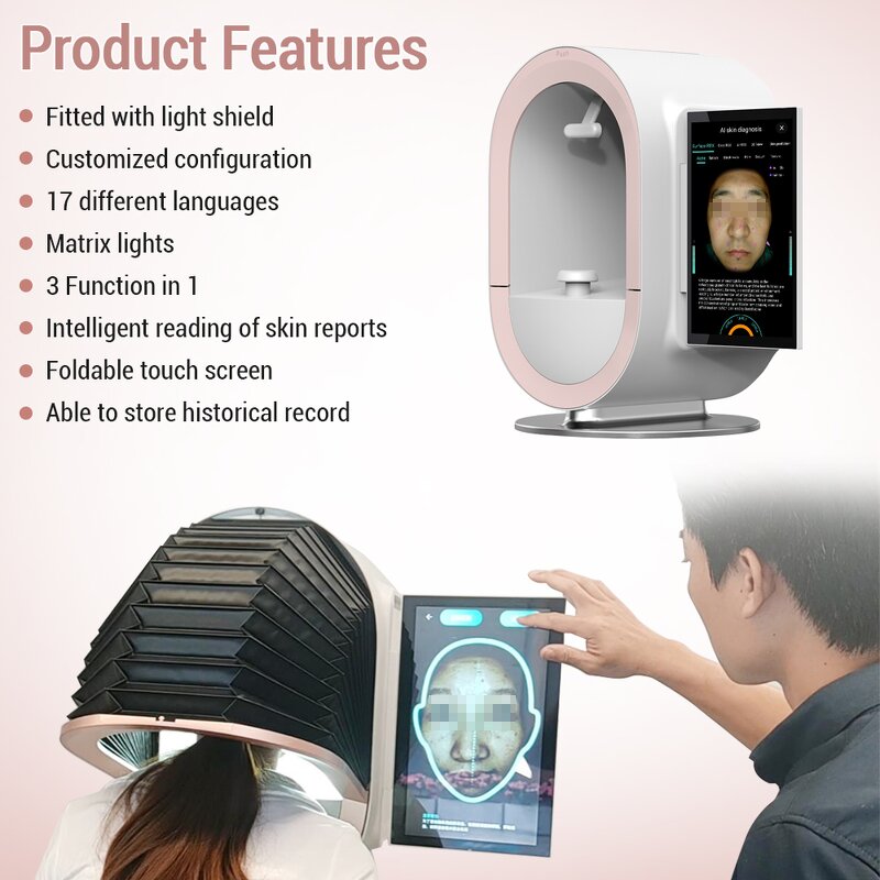 AI Facial Skin Analyzer - 2025 New Tech Portable 18 Languages Large Touch Screen