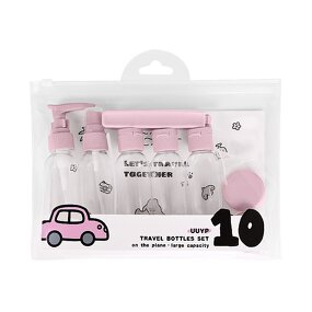 Travel Bottle Kit - 10Pcs Plastic with Folding Hair Brush Toiletries Makeup Bag