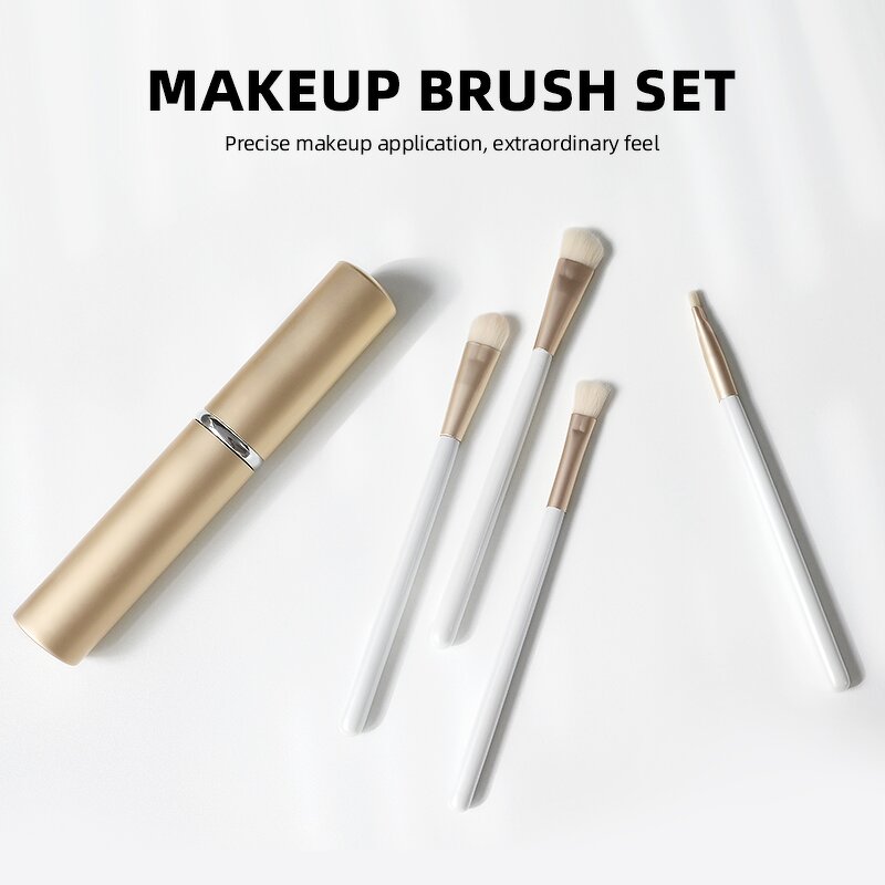 Makeup Brush Set - Custom 4Pcs Luxury Gold Synthetic Hair with Storage Box