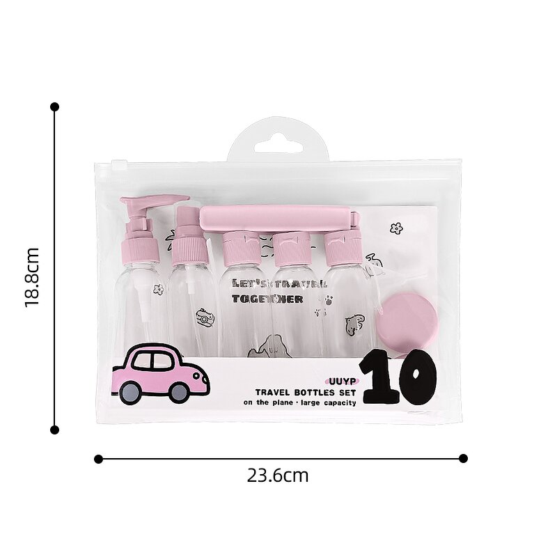 Travel Bottles Kit - 10pcs Containers Toiletries Makeup with Bag Folding Brush