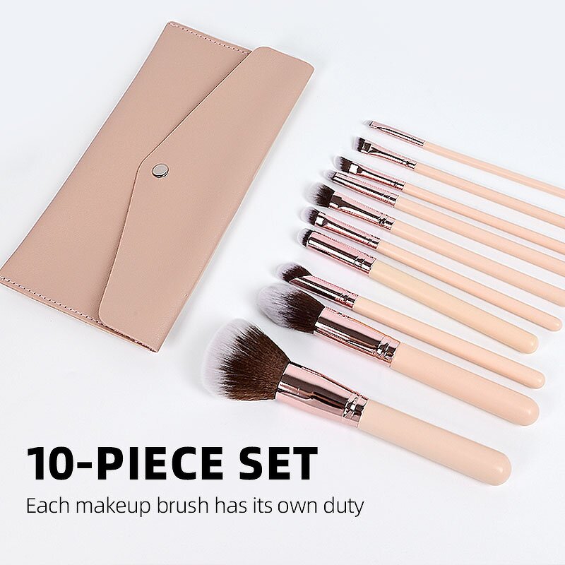 Makeup Brush Set - Portable Luxury 10Pcs Synthetic Hair Foundation Blush Concealer