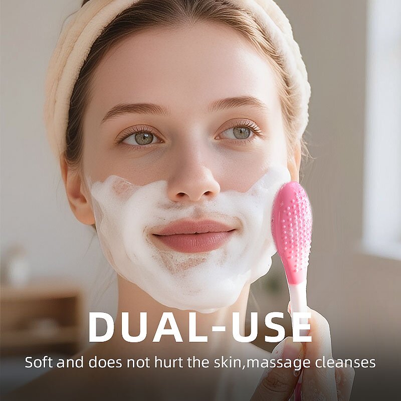 Silicone Facial Cleanser - New Design Pink Double Head Beauty Face Cleaning Brush