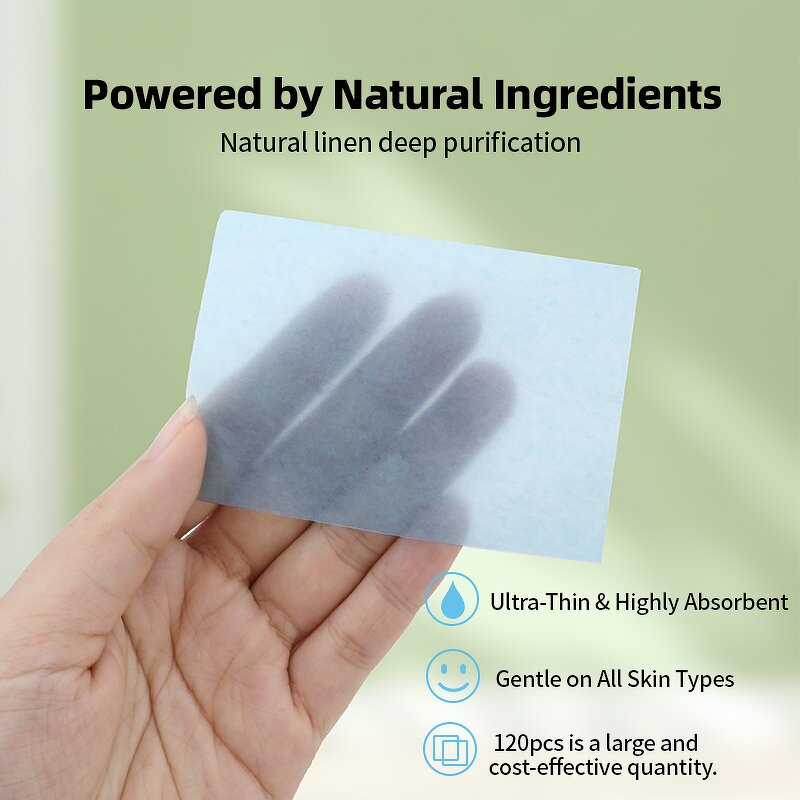 Oil Blotting Paper - Natural Linen 120Pcs Oil-Control Facial Travel Skin Care Tool