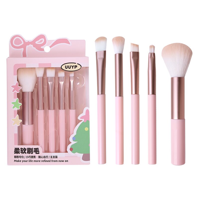 Makeup Brush Set - High Quality Pink Mini 5Pcs Synthetic Hair Foundation Eyeshadow