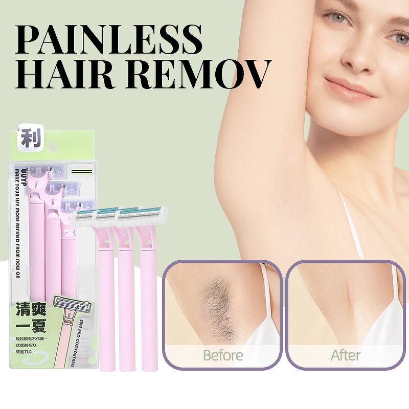 Facial Hair Razor Set - Women's Reusable 3-Piece Metal Safety Razor Holder