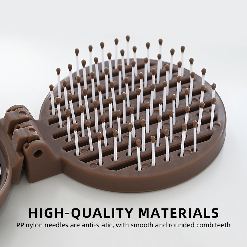 Folding Mirror Comb - Cute Cartoon Portable Round Wide Tooth Nylon ABS Travel Use