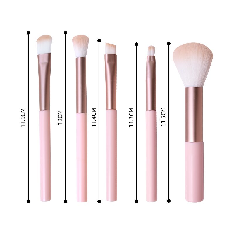 Makeup Brush Set - High Quality Pink Mini 5Pcs Synthetic Hair Foundation Eyeshadow