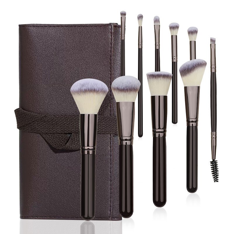 Makeup Brush Set - UUYP Luxury 10Pcs Synthetic Hair Foundation Women Beauty Bag
