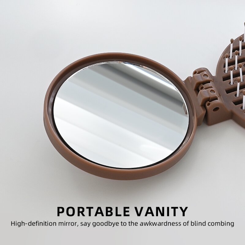 Folding Mirror Comb - Cute Cartoon Portable Round Wide Tooth Nylon ABS Travel Use